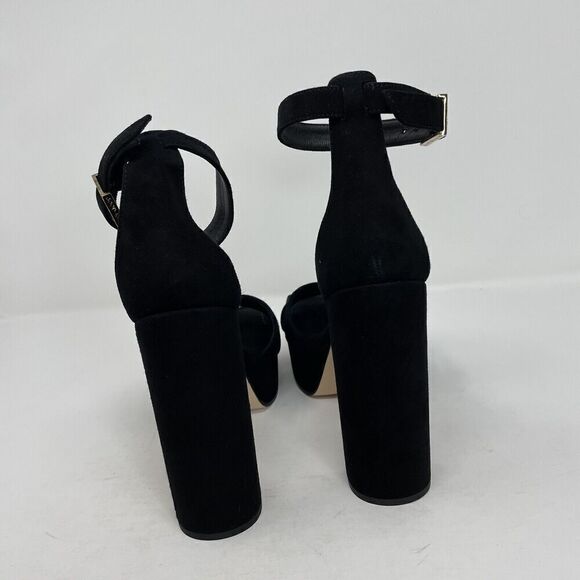 GOOD AMERICAN Description Platform Sandal Womens 9 Black Suede Heels NEW Ankle - Picture 8 of 11
